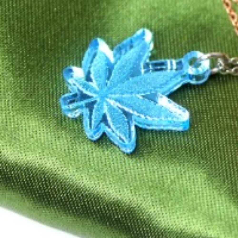 Weed  Up Necklace - Light Blue Acrylic Pendant with 18 inch Silver Chain